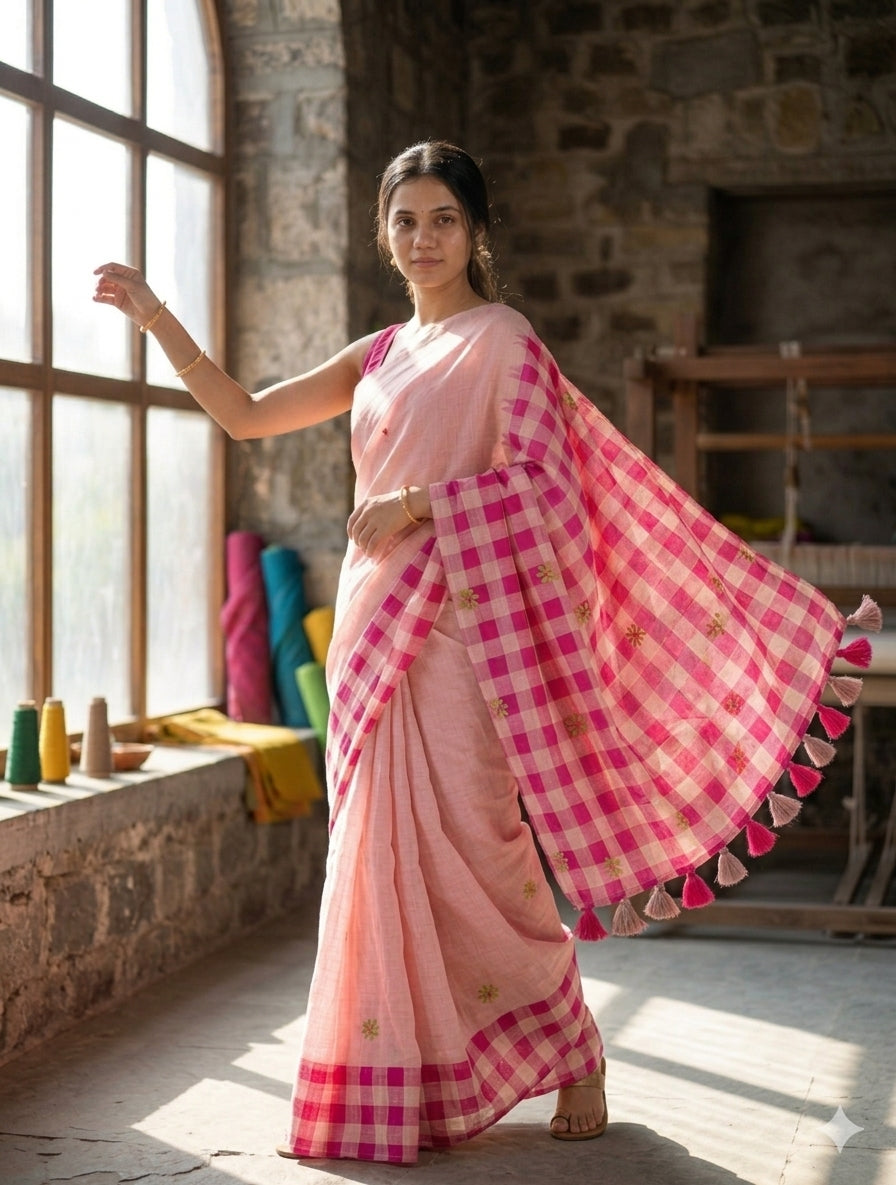 Soft linen saree with shaded style prints.