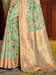 Graceful Yellow Banarasi Silk Saree with Golden Zari Woven Border & Floral Jaal – Wedding & Festive Wear
