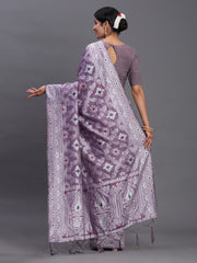 Sky Blue Linen Cotton Saree with Multicolor Elephant & Temple Motifs – Traditional Woven Pallu & Tassels