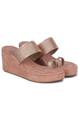 Casual Fashion Sandals 3 Inches Wedge Open Back Round Toe Heels