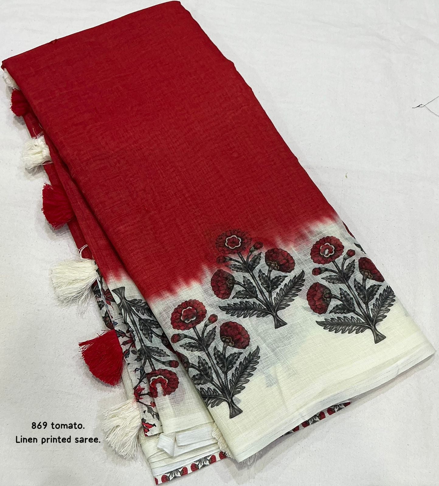 Soft linen saree with shaded style prints.