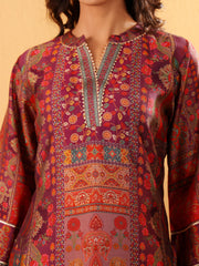 Women Pink Floral Printed  Gota Embellished  Flared Sleeve Kurta With Solid Trouser. And Dupatta