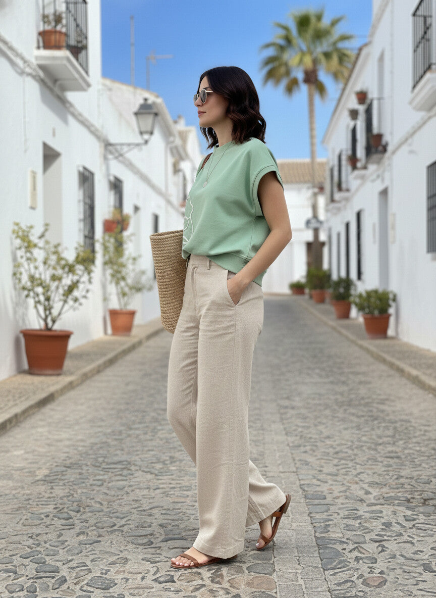 Green Floral Embroidered Top