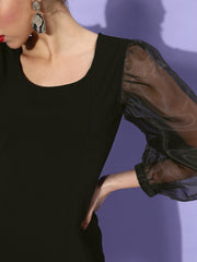 Women's Sheer Black Organza Sleeve Bodycon Dress
