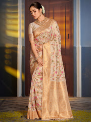 Graceful Yellow Banarasi Silk Saree with Golden Zari Woven Border & Floral Jaal – Wedding & Festive Wear