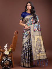 Majestic Green Silk Saree with Gold Zari & Floral Design – Perfect for Festive & Traditional Occasions