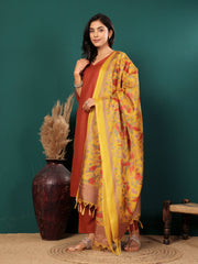 Women V Neck Straight Kurta with Pants & Dupatta