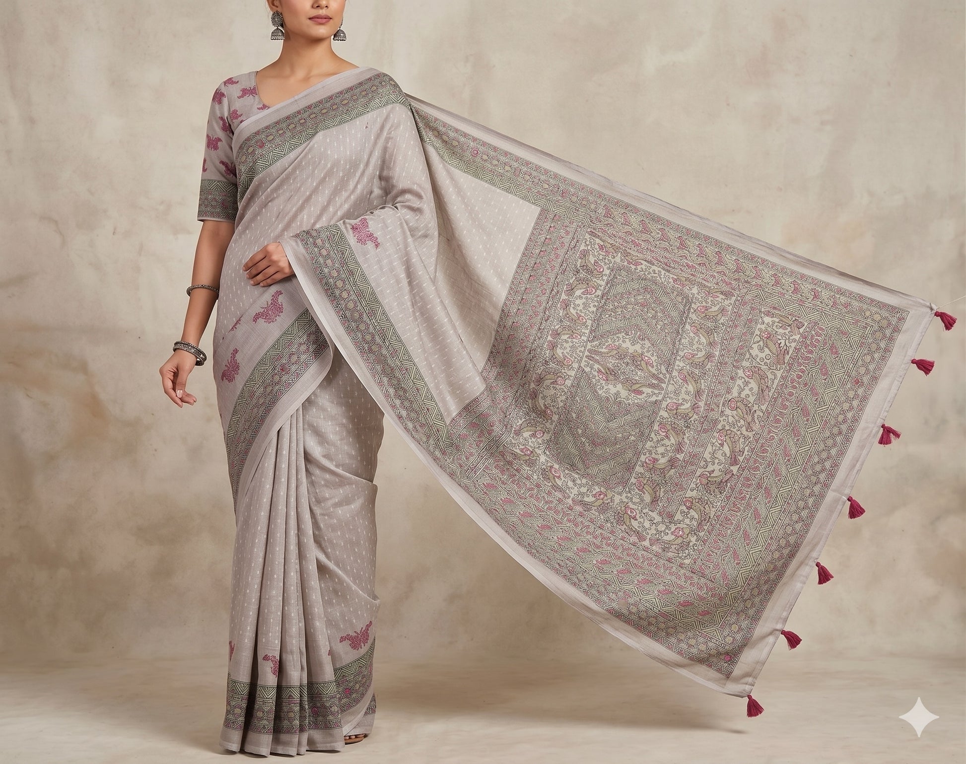 Soft linen saree with shaded style prints.
