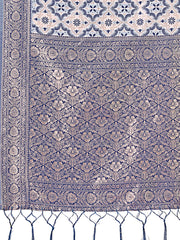 Blue Linen Saree with Rich Woven Zari Work – Elegant Ethnic Saree for Festive & Office Wear