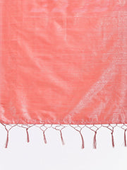 Elegant Peach Pink Linen Cotton Saree for Women – Soft Lightweight Saree with Subtle Self-Weave & Tassel Pallu