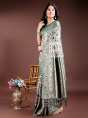 White & Maroon Woven Linen Cotton Saree with Rich Zari Border – Soft Festive Wear Saree for Women