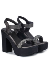 Casual Fashion Sandals 4 Inches Block Ankle Loop Round Toe Heels