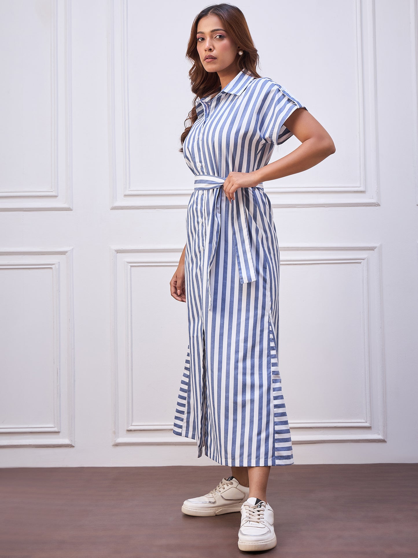 StyleStone Women's Blue Stripe Cotton Maxi Dress