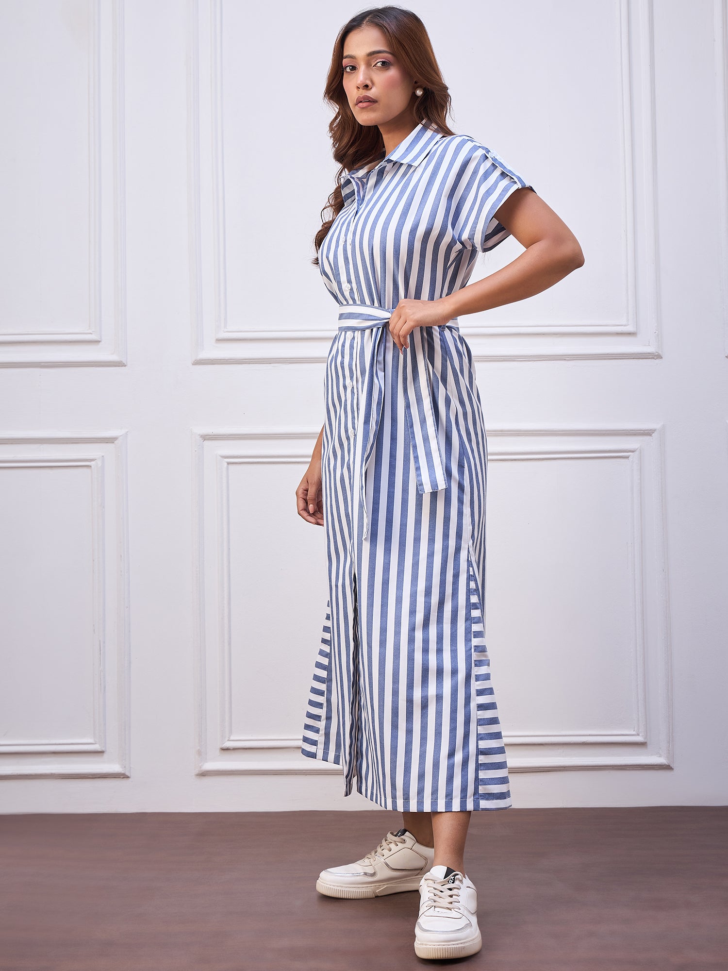 StyleStone Women's Blue Stripe Cotton Maxi Dress