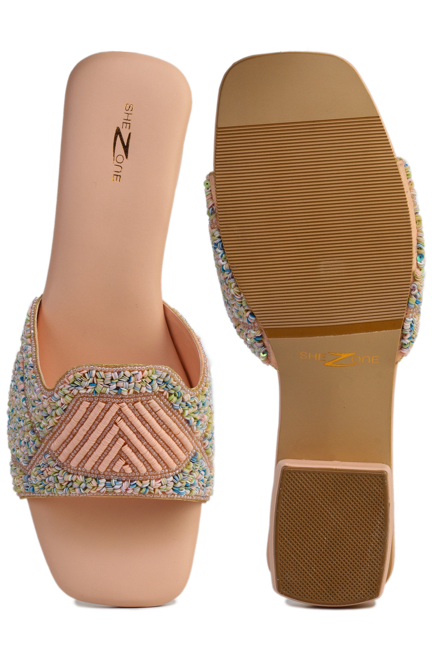 Casual Peach Open Toe Flats Square Toe Slip-On Flats