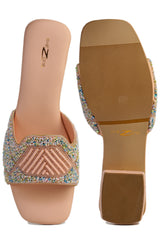 Casual Peach Open Toe Flats Square Toe Slip-On Flats