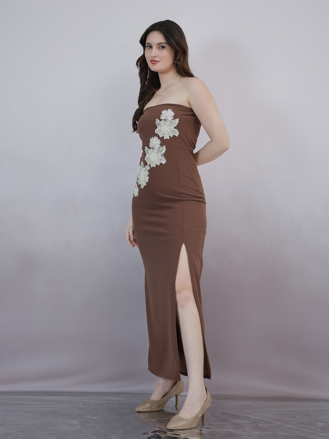 Women Embellished Bandeau Midi Dress
