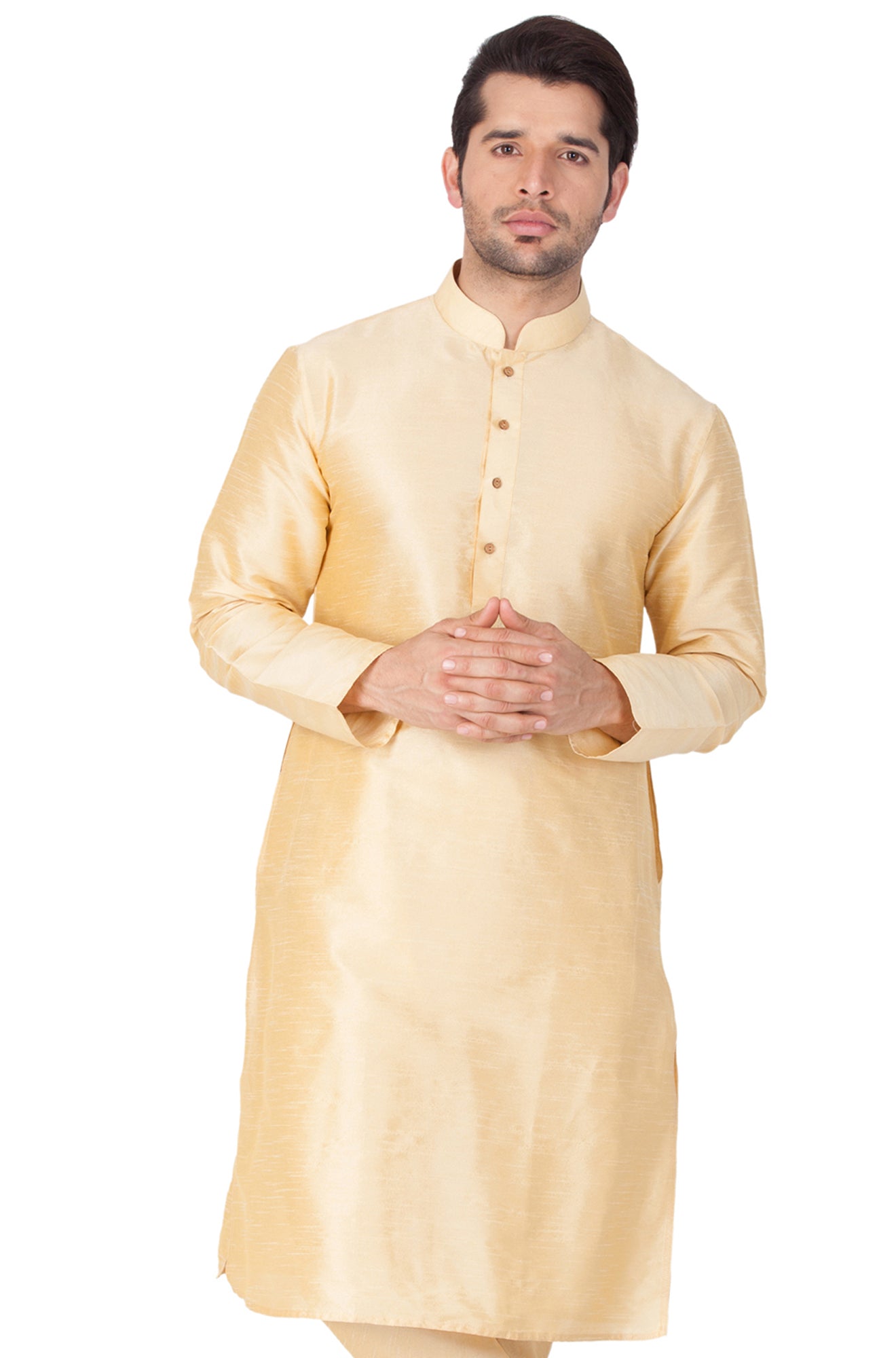 Vastramay - Men's Gold Silk Blend Kurta Only