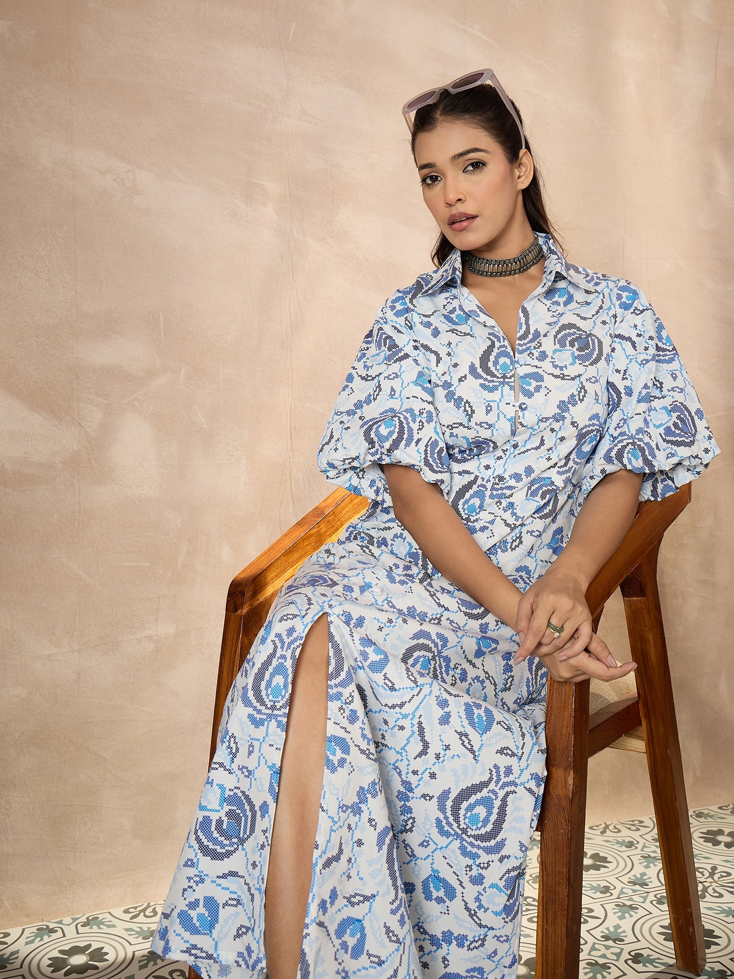 StyleStone Women's Cotton Tiered Ikkat Printed Maxi Dress