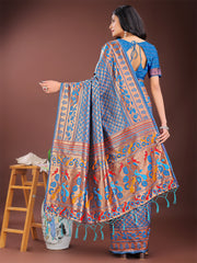 Vibrant Copper & Blue Banarasi Silk Saree with Colorful Pallu – Perfect Blend of Tradition and Festive Elegance