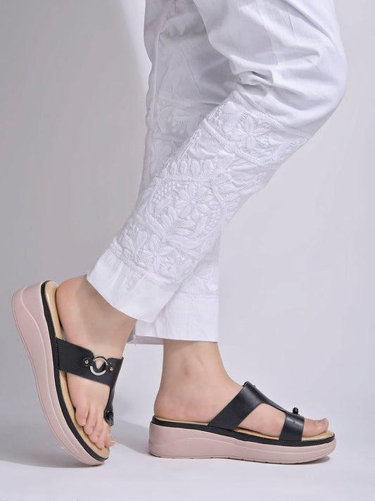 Shoetopia Comfortable Casual Black Platforms Heels For Women & Girls