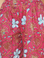 cotton Woven Three-Quarter Sleeves Floral Print Flared Kurta And Sharara With Dupatta Set - Pink