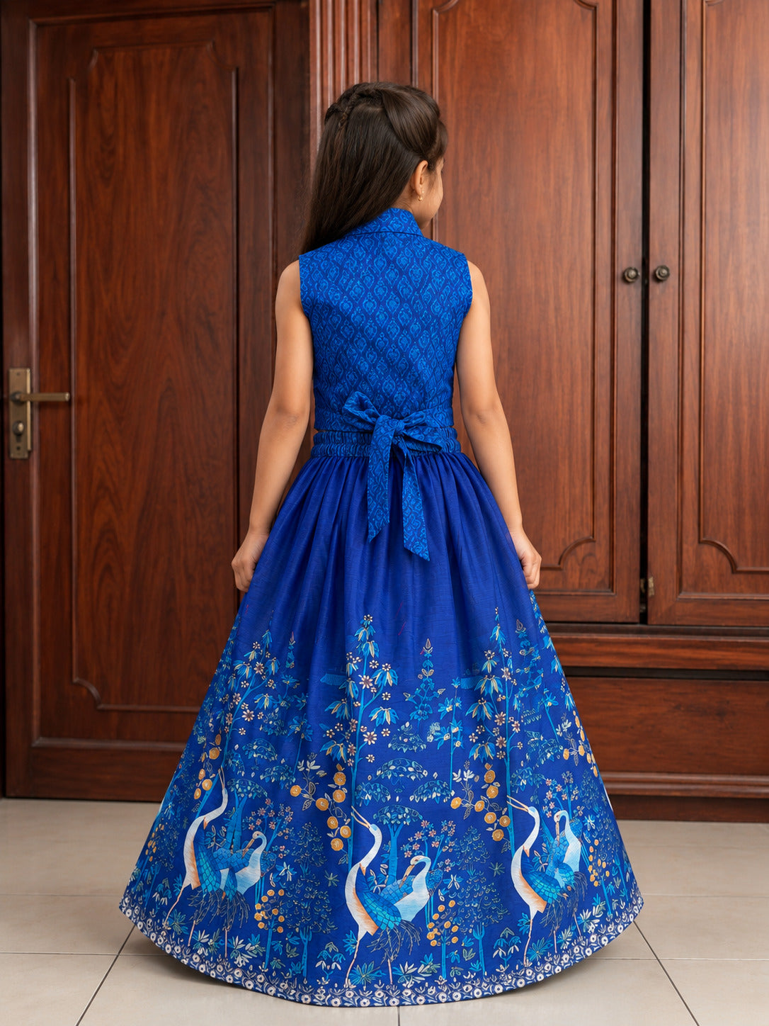 Girls Navy Blue Digital Printed Ready to wear Lehenga with Choli