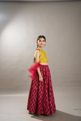 Girls Pink with Embroidered Ready to Wear Lehenga & Choli with Dupatta