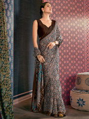 Women's Crepe DigitalPrint DesignerSaree With Blouse Piece