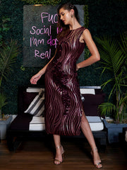 Women Embellished Sleeveless Sheath Midi Dress
