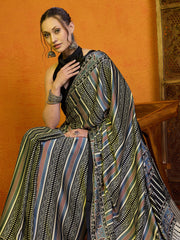 Women's Satin Printed Designer Saree With Blouse Piece