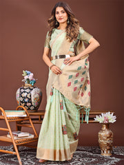 Jaquard Saree with Tassels - Radiate Soft Elegance and Timeless Beauty