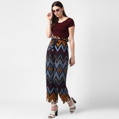 Women's MultiColour Chevron Print Paperbag Pants with elasticated waistband