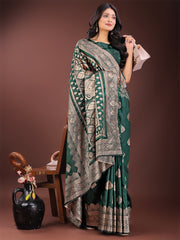 Graceful Royal Blue Banarasi Silk Saree with Silver Zari – Perfect Ethnic Wear for Weddings & Festive Moments