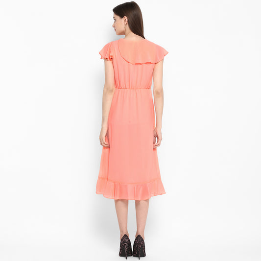 StyleStone Women's Neon Pink Cascade Ruffled Dress