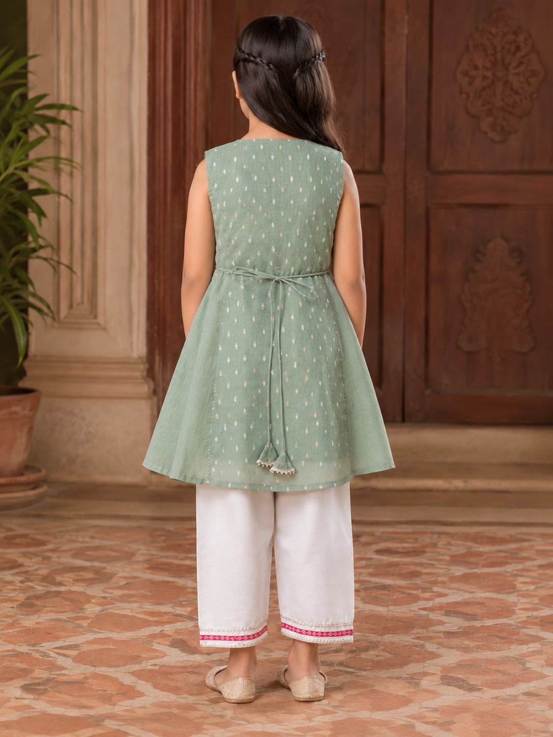 Girls Pista Green Kurta With Farsi Salwar