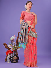 Light Pink Woven Zari Traditional Linen Cotton Saree with Rich Pallu & Unstitched Blouse – Festive & Wedding Wear Saree