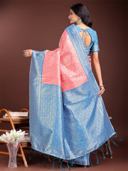 Graceful Orange & Maroon Banarasi Silk Saree with Rich Zari Woven Border – Traditional Elegance for Celebrations