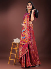 Vibrant Copper & Blue Banarasi Silk Saree with Colorful Pallu – Perfect Blend of Tradition and Festive Elegance