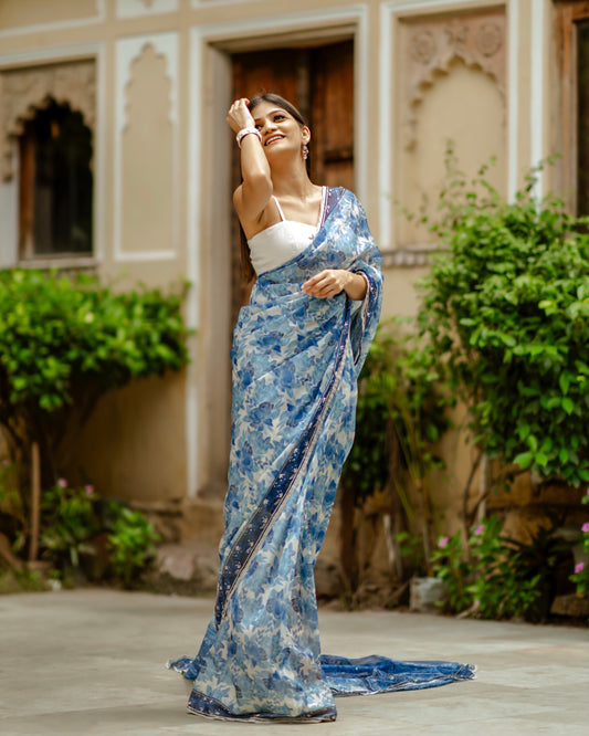 Noori Blue Ready Saree with Blouse