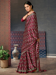 Women's Crepe DigitalPrint DesignerSaree With Blouse Piece
