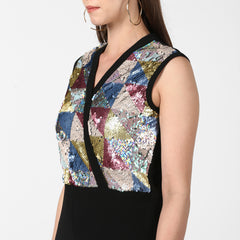 Women's Black and Multi-coloured Sequin Jumpsuit