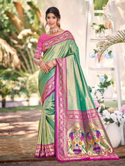Traditional Yellow Kanjivaram Silk Saree with Rich Red Border and Peacock Pallu Design