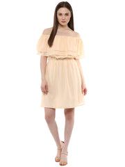 Women's Beige Georgette Off shoulder Dress