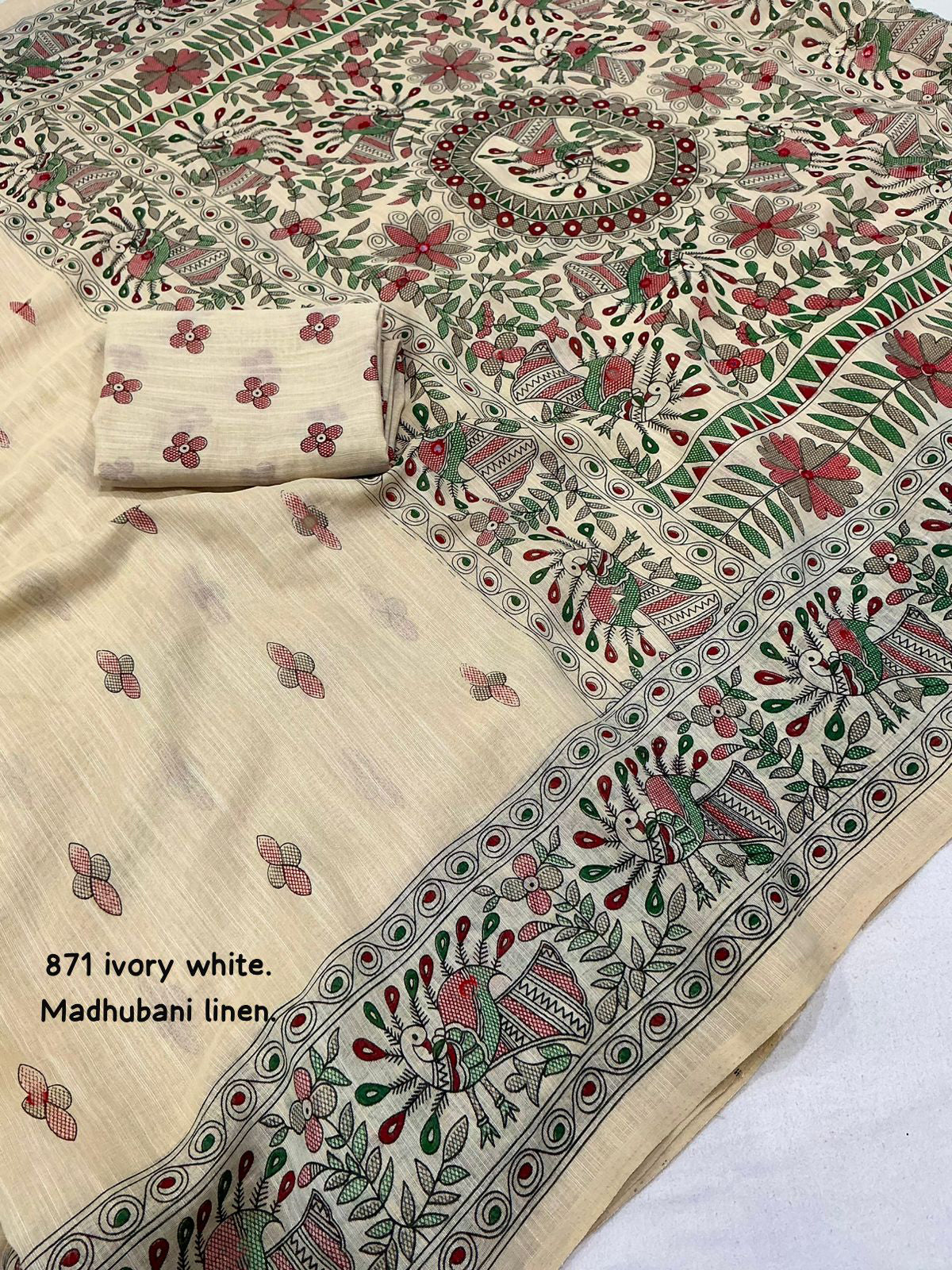 Soft linen saree with shaded style prints.