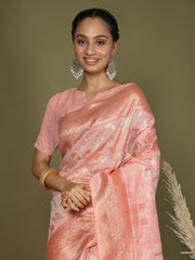 Elegant Peach Cotton Saree with Golden Zari Work – Graceful Comfort for Everyday & Festive Wear