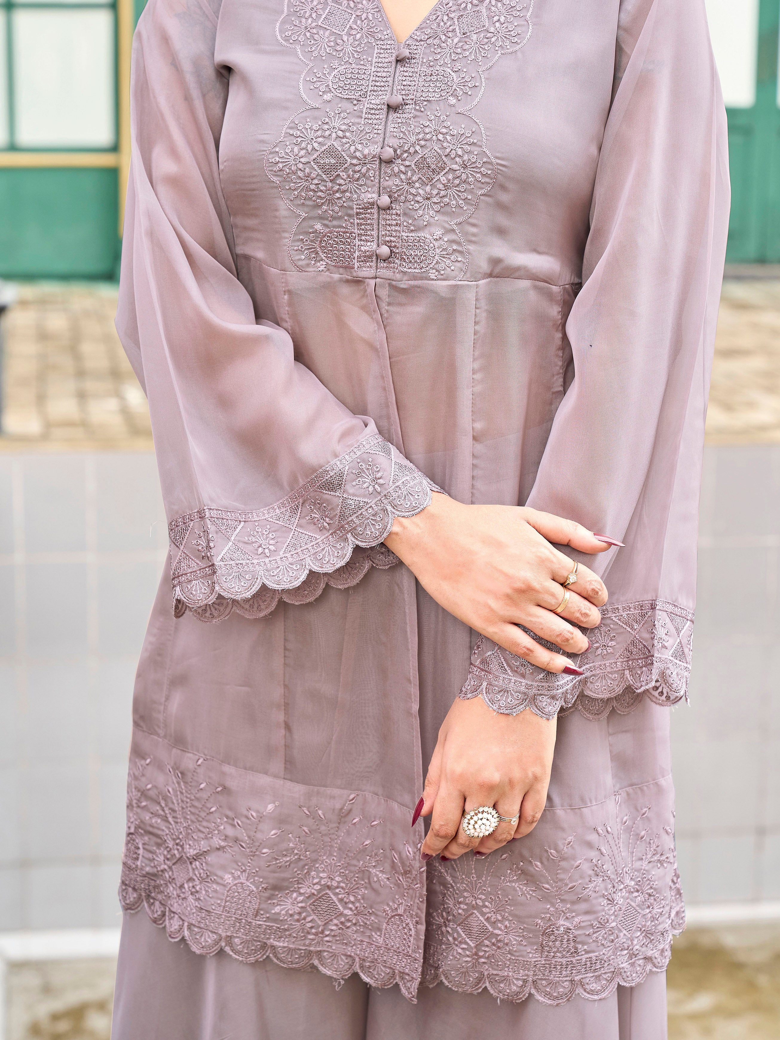 StillGreycolororganzasequinnsandthreadembroideredCoordsSet