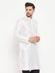 Vastramay-Men's White Silk Blend Kurta