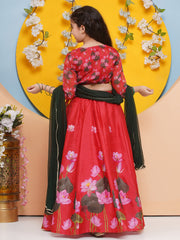 Girls Red Ready to wear Choli & Lehenga with Dupatta
