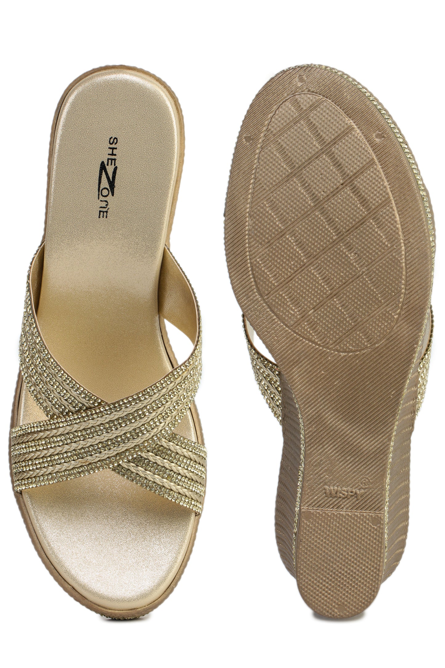 Gold Casual Wedge Open Back 3 inches Wedge Heels